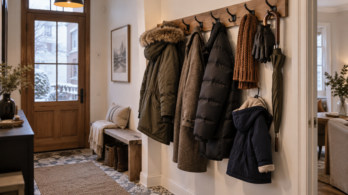 Ranger les manteaux d'hiver dans l'entrée