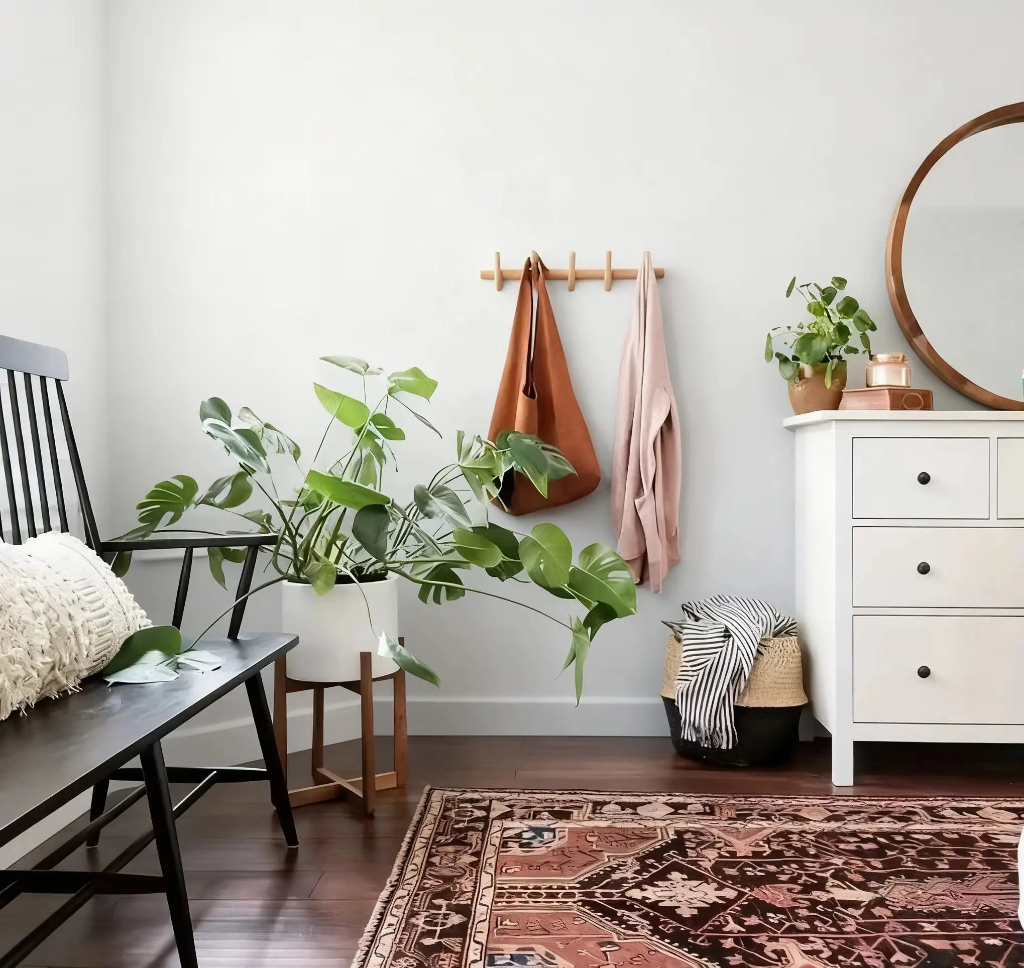 Porte-manteau mural chêne clair 5 crochets