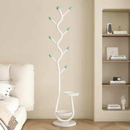 Porte-manteau sur pied design blanc et turquoise