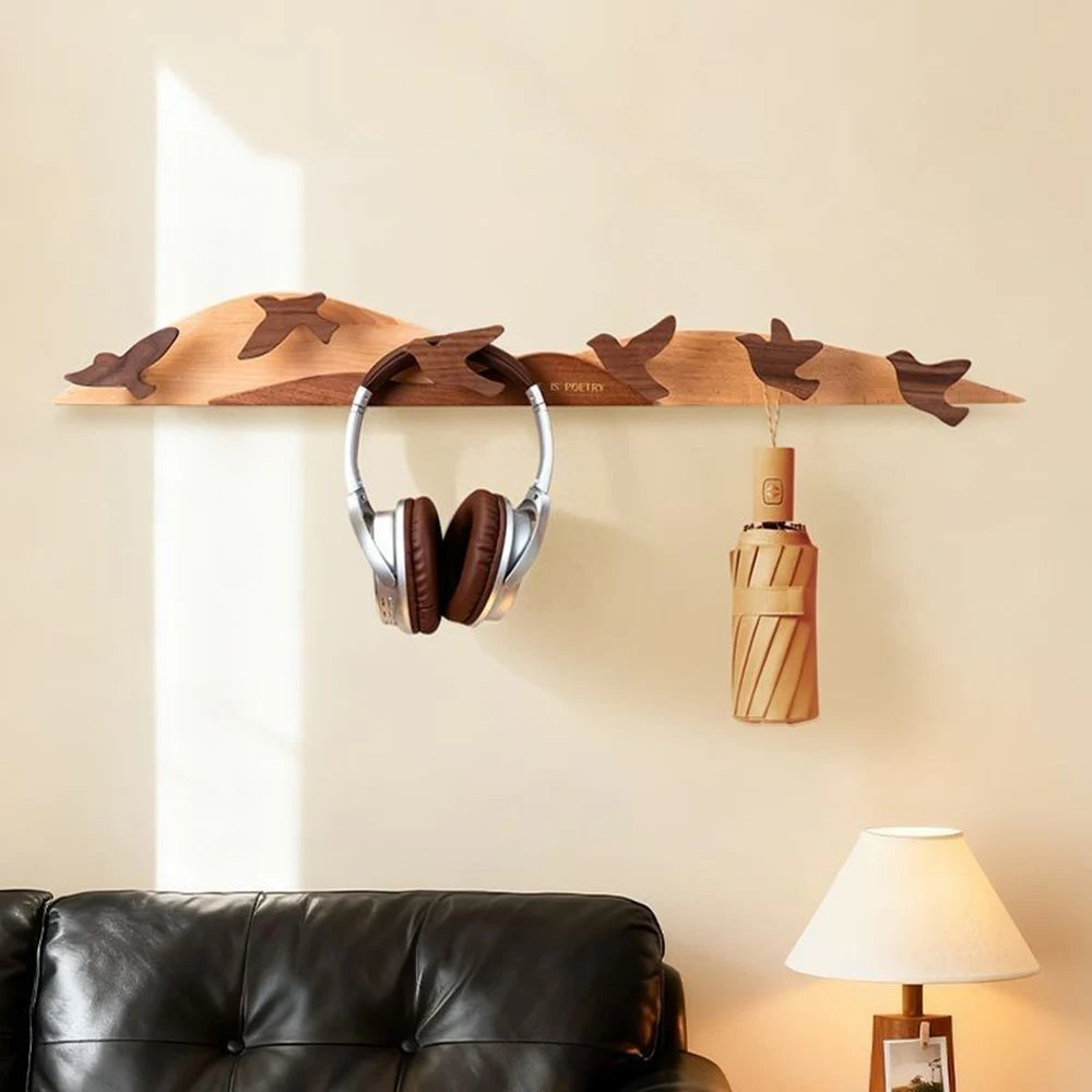 Porte manteau mural bois oiseaux