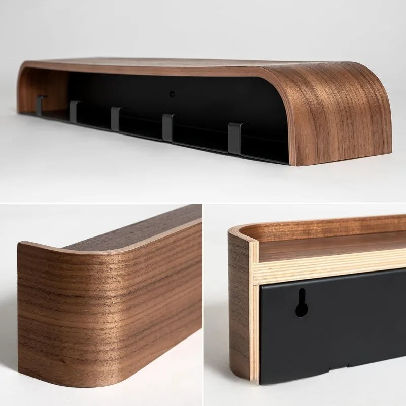 Porte manteau mural en bois avec etagère 2