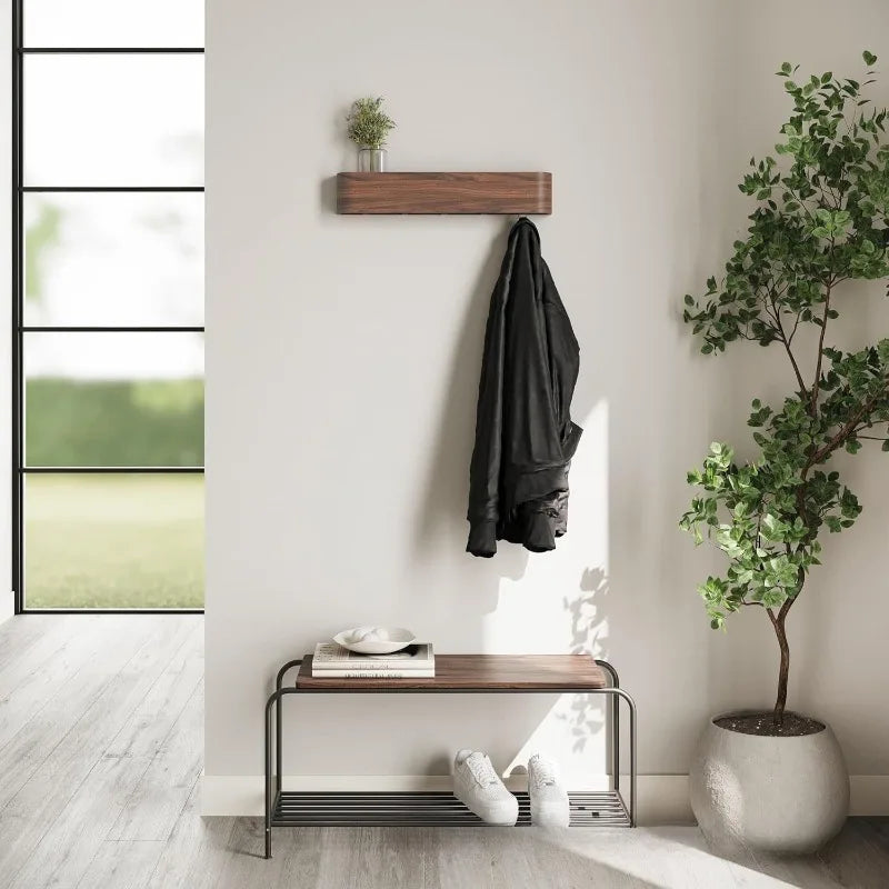 Porte manteau mural en bois avec étagère